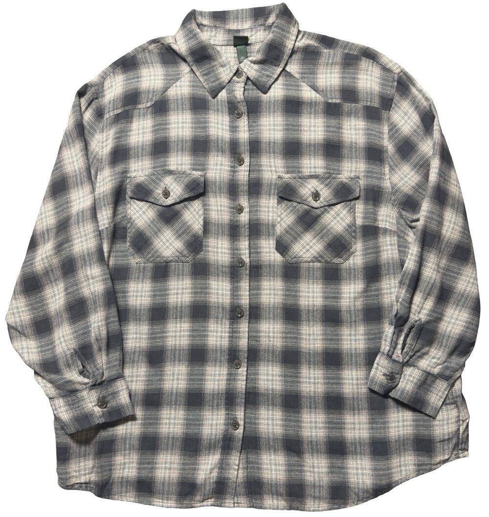Wild Fable Plaid Flannel Button-Up Shirt Black Gray White Size M